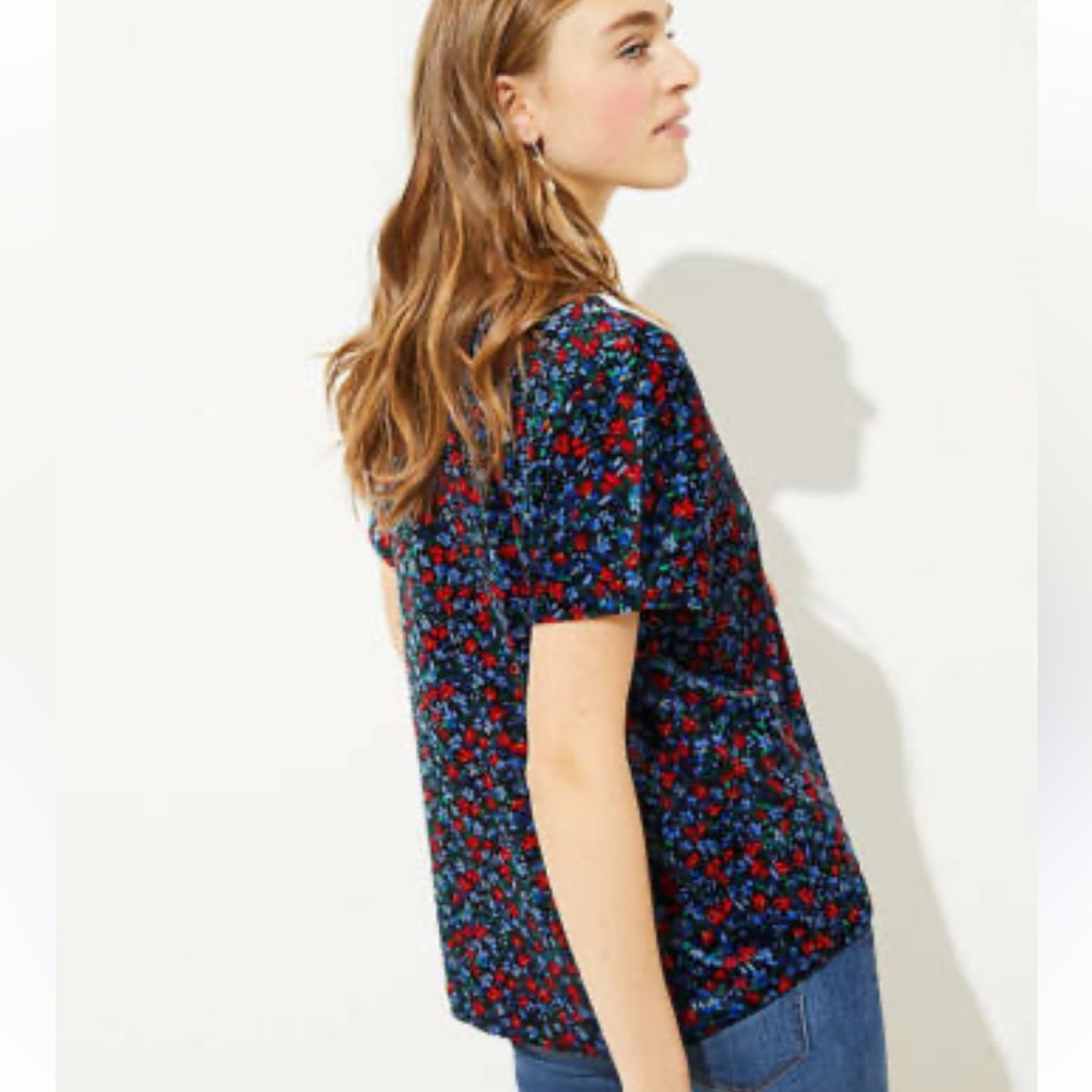 LOFT Floral Velvet Oversized Velvet Boho Floral V Neck Fairy Top Size M